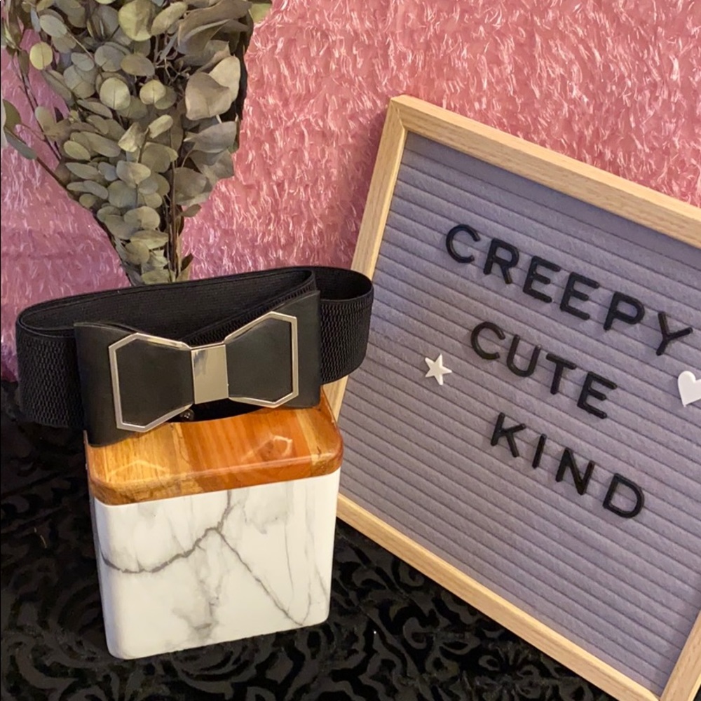 Torrid Black Faux Leather & Silver Bow Belt